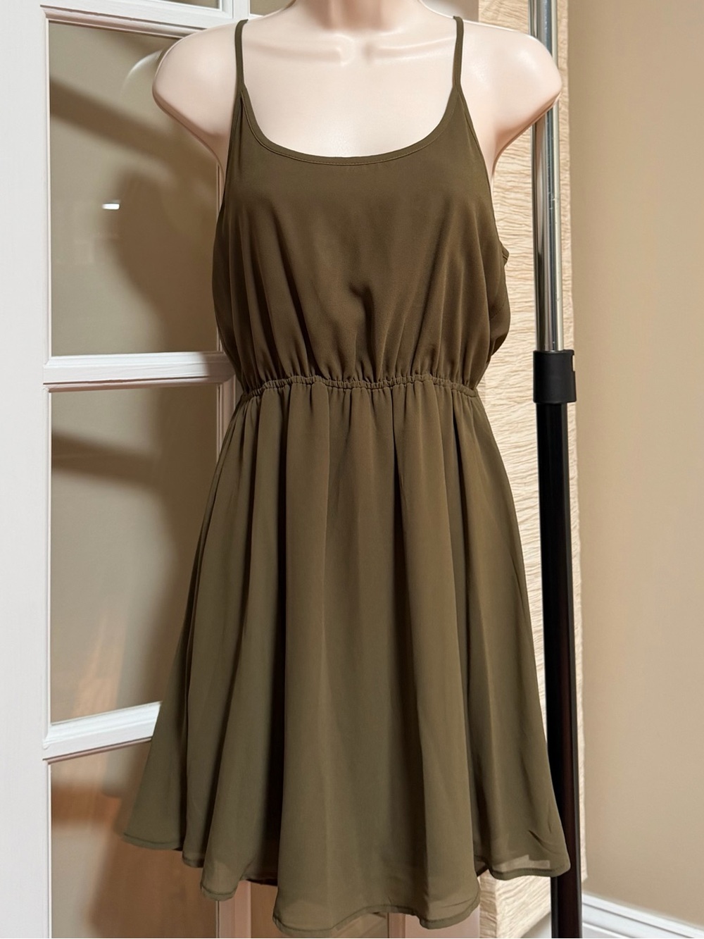 Last April Spaghetti Strap Mini Dress in Olive Green